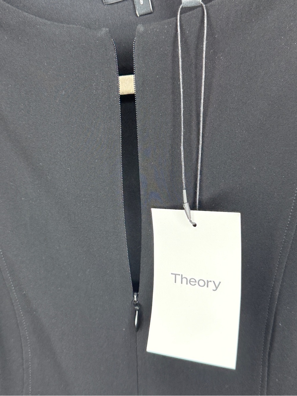Theory Admiral Crepe Front Zip Black Shift Dress Front Pockets Sz 8 | NWT - Picture 7 of 9